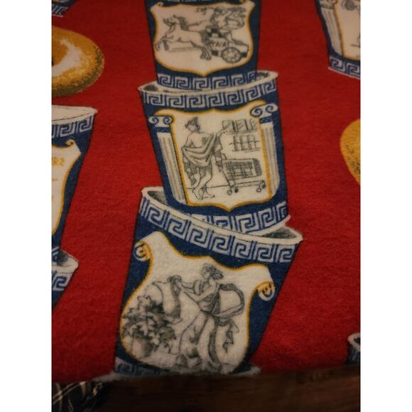 Nick & Nora Greek Coffee Cup NYC Flannel Fabric 2.4 Yds Red Bagels Anthora Print - Picture 5 of 8